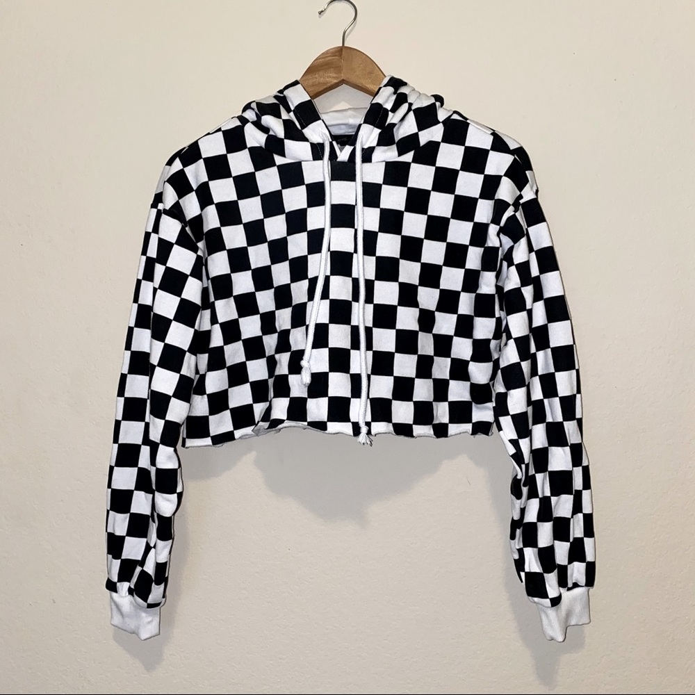 Checkered Cropped Hoodie